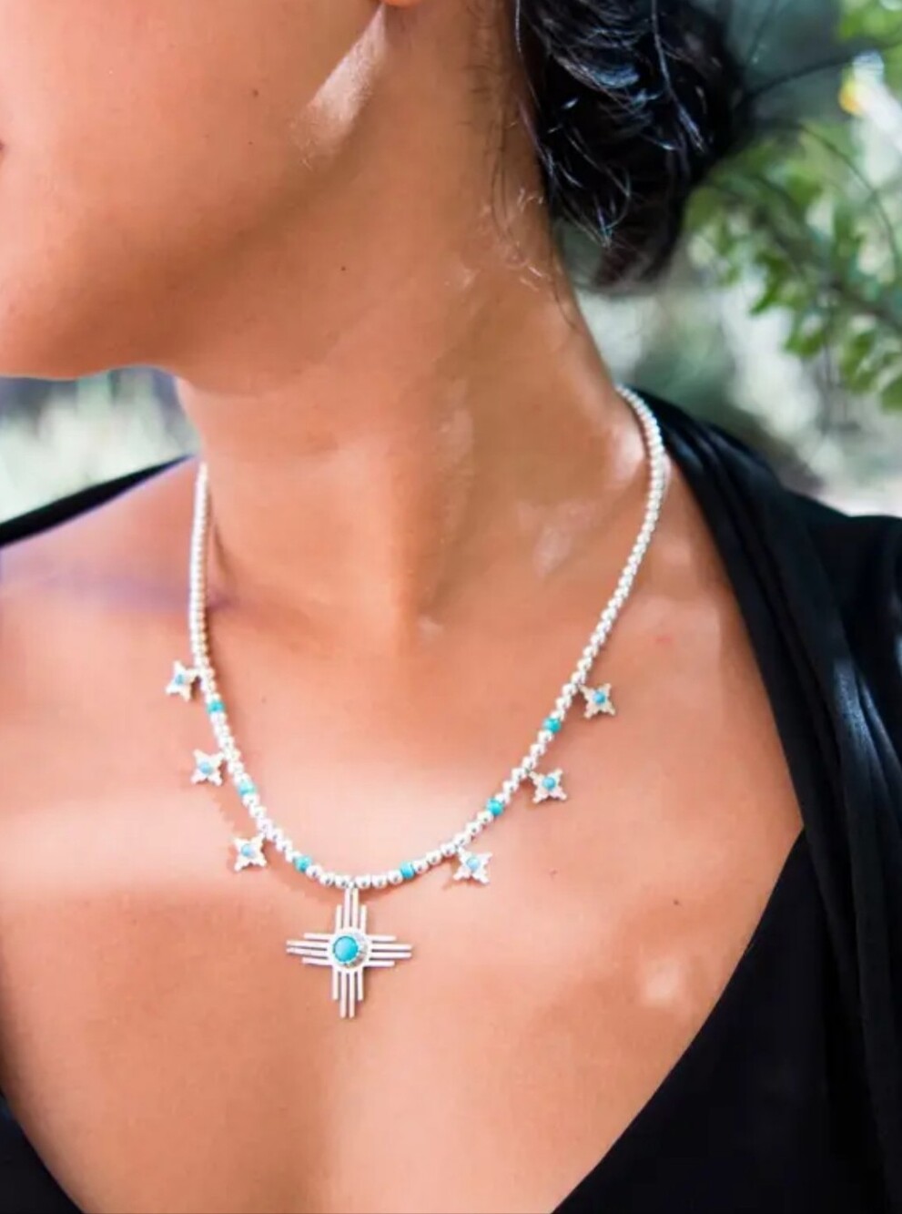 Turquoise Skies Tskies Enchantment Sun Blossom Zia Squash Necklace New Silver